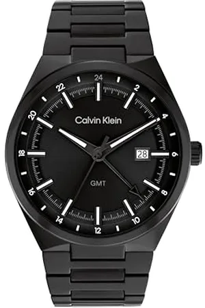 Calvin Klein 3-ręczny zegarek kwarcowy z kalendarzem dla mężczyzn kolekcja DISTINGUISH z czarną bransoletką ze stali nierdzewnej - 25200490, Czarny, Jeden rozmiar