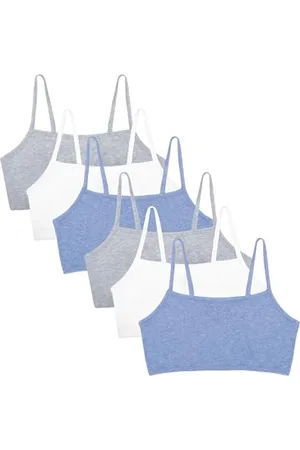 Fruit Of The Loom Damski biustonosz sportowy z ramiączkami spaghetti z bawełny, Heather Grey/Heather Grey/White/White/Heather Blue/Heather Blue, 34