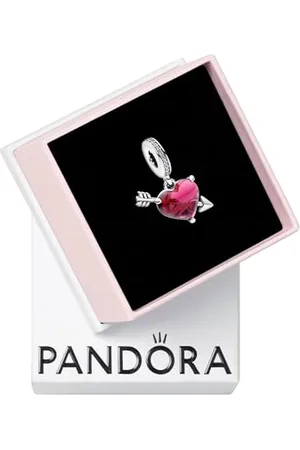 PANDORA Moments Rotes Herz & Pfeil Murano-Glas Charm-Anhänger aus Sterling Silber, Zirkonia, Kompatibel Moments Armbänder, 793085C01