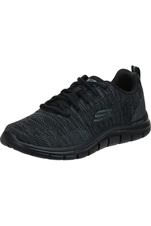 Skechers Męskie trampki sznurowane z przodu Oxford, Czarne dzianinowe czarne wykończenie, 45 EU