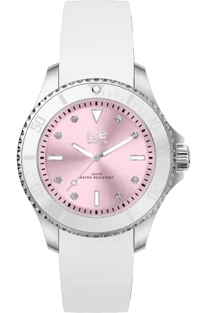 Ice-Watch ICE steel White pastel pink - Ladies Silver Watch with Silicone Strap - 020366 (Small)