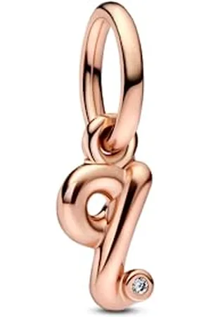 PANDORA Buchstabe q Handschrift Charm-Anhänger aus Sterlingsilber mit Zirkonia in der Farbe Roségold, Kompatibel mit Moments Armbänder, 782476C01