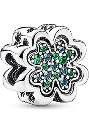 PANDORA Moments Teilbares Vierblättriges Kleeblatt Charm aus Sterling Silber mit Kristallen, Kompatibel Moments Armbändern, 792752C01