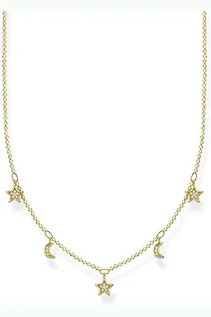 Thomas Sabo Damski naszyjnik księżyc i gwiazdy złoty, srebro wysokiej próby 925, długość 40-45 cm