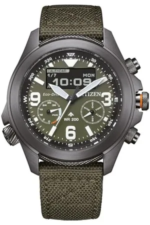 Citizen Męski analogowo-cyfrowy zegarek Eco-Drive z paskiem z tkaniny JV1005-02W, , Pasek.