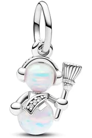 PANDORA Moments Schillernder Schneemann Charm-Anhänger aus Sterling Silber mit künstlichen Opalen, Kompatibel Moments Armbändern, 792981C01