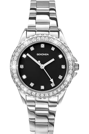 Sekonda Elizabeth damski zegarek kwarcowy 33 mm z kamienną obudową, wyświetlacz analogowy i bransoletka ze stali nierdzewnej, , Pojedynczy