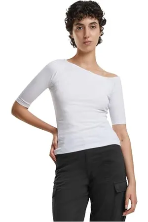 Urban classics Damska koszulka damska Asymetryczna Asymetryczna Rib Tee 2-pak, asymetryczna damska górna część z bawełny organicznej, slim fit, rozmiary XS-5XL, , XXL