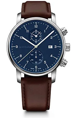 Wenger Męski zegarek na rękę z chronografem Ø 42 mm, Swiss Made, analogowy, kwarcowy, wodoszczelny do 100 m, skórzany pasek, , Pasek