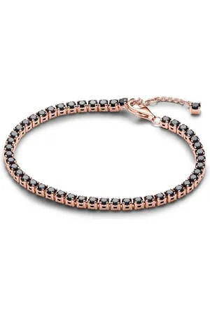 PANDORA Timeless Schwarzes Funkelndes Tennisarmband aus 14 Karat Rosévergoldeter Metalllegierung mit künstlichen Kristallen, Timeless Kollektion, 20cm, 581469C02-20