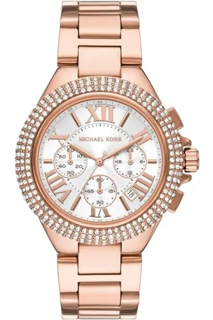 Michael Kors Camille zegarek dla kobiet, mechanizm chronografu z paskiem ze stali szlachetnej lub skóry