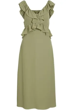 VILA Wielu dekolt w serek S/L midi Dress/Dc/R, , 40