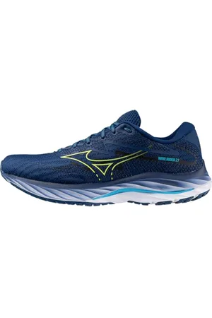 Mizuno Mens Wave Rider 27 Running Shoe, Navy Peony/Sharp Green, 8