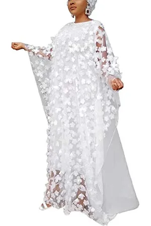 HD Collection Afircan sukienka damska z aplikacją kwiatową, dekolt w łódkę, kaftan, szyfon, rozmiar uniwersalny, , Rozmiar uniwersalny