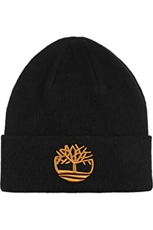 Timberland Cuffed Beanie with Embroidered Contrast Tree Hat (Black)
