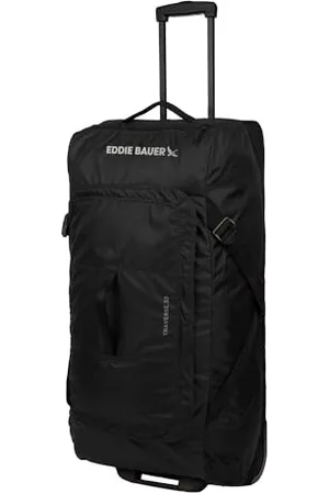 Eddie Bauer Traverse Rolling Duffel Bag-Made from Ripstop Polyester with Telescoping Handle, Black, 78L