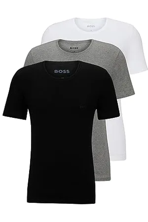 HUGO BOSS Mens 3-Pack Crew Neck Cotton Jersey T-Shirts T Shirt, Bright White, Light Pebble Grey, Soil Black, Small US