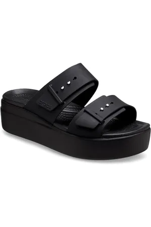 Crocs Damskie sandały z klamrą Brooklyn na niskim koturnie czarne, 34