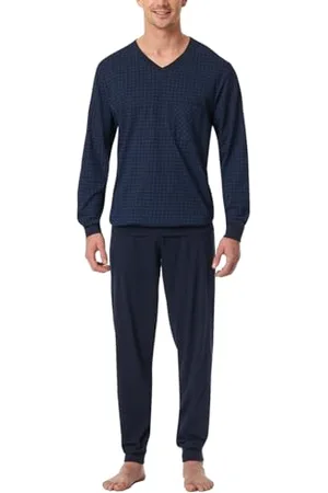 Schiesser Męska piżama długa ze ściągaczami - zestaw Nightwear Set, ciemnoniebieski_182194, 64, , 64