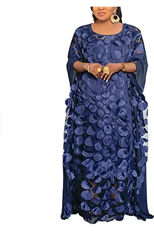 HD Collection Afircan sukienka damska z aplikacją kwiatową, dekolt w łódkę, kaftan, szyfon, rozmiar uniwersalny, , Rozmiar uniwersalny