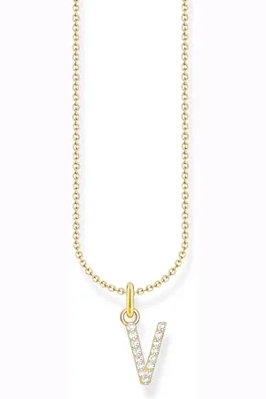 Thomas Sabo Naszyjnik litera V, pozłacane srebro z cyrkoniami, KE2261-414-14