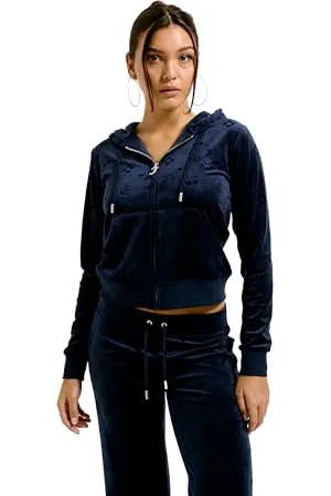 Juicy Couture Monogram Classic welurowa bluza z kapturem, , XS