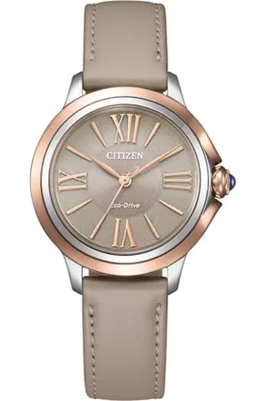 Citizen Zegarek damski Eco-Drive Solar ze skórzanym paskiem i cyframi rzymskimi, , Pasek