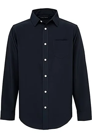 Nautica Mens School Uniform Long Sleeve Performance Oxford Button-down Button Down Shirt, Navy, Large US