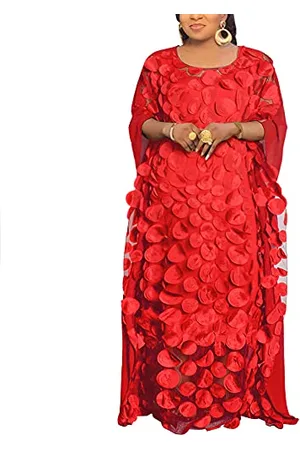 HD Collection Afircan sukienka damska z aplikacją kwiatową, dekolt w łódkę, kaftan, szyfon, rozmiar uniwersalny, , Rozmiar uniwersalny