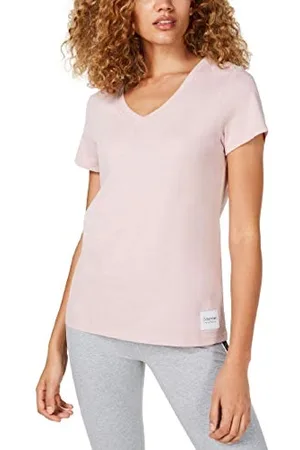 Calvin Klein Damska koszulka z logo z naszywką z dekoltem w serek, , M