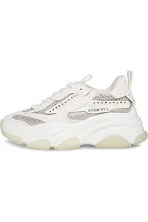 Steve Madden Possession White Rhinestone Embellished Lace Up Low Top Sneakers (White Rhinestone, 7.5)