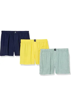 Nautica Męskie bawełniane tkane 3-pak bokserki, Mari Gold/Peacoat/Check Ocean Zielenia, Duże