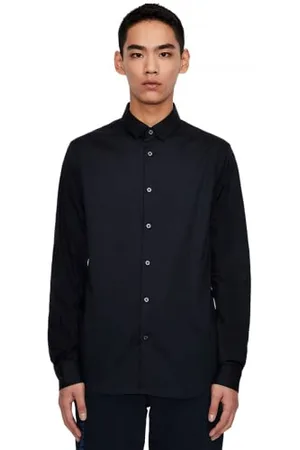 Armani Exchange Męska koszula Smart Stretch Satin Casual, Czarny, S
