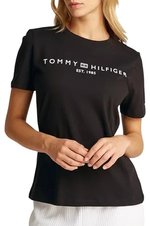 Tommy Hilfiger Damskie logo REG Corp C-NK SS WW0WW40276, inne topy, czarne, 3XL, , 3XL