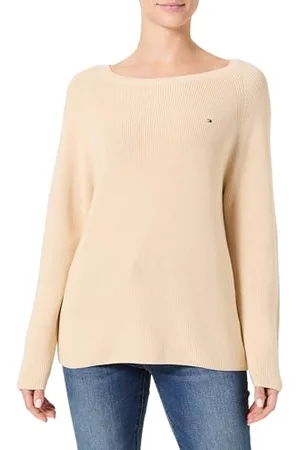 Tommy Hilfiger Damskie CO CARDI FINE GG LS BOAT-NK SWT WW0WW44975, beżowe, S, , S