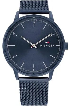 Tommy Hilfiger Analogowy zegarek kwarcowy dla mężczyzn z niebieską bransoletką z siatki ze stali nierdzewnej, , Szykowny na co dzień