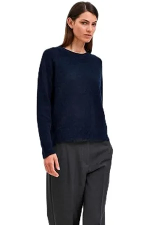 SELECTED Sweter damski z okrągłym dekoltem wełniany, , S