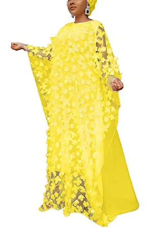 HD Collection Afircan sukienka damska z aplikacją kwiatową, dekolt w łódkę, kaftan, szyfon, rozmiar uniwersalny, , jeden rozmiar