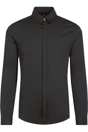 Armani Exchange Męska koszula Smart Stretch Satin Casual, Czarny, M