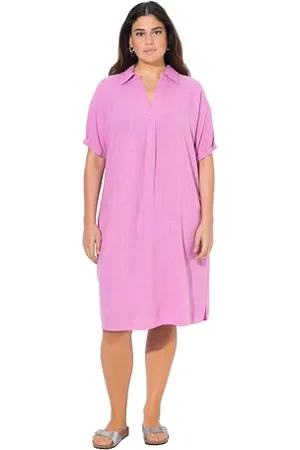 Ulla Popken Damska sukienka z mieszanki lnu duże rozmiary plus size, , 42-44