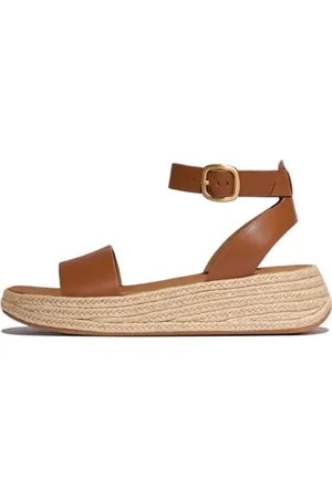 FitFlop Damskie sandały F-Mode Espadryle skórzane płaskie A/Strap Sandały, Deep Tan, 6,5 UK, , 40 EU