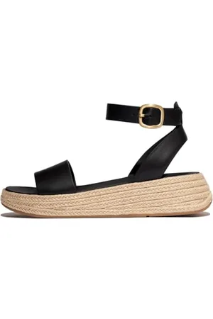 FitFlop Damskie sandały F-Mode Espadryle skórzane płaskie A/pasek, czarne, 38 EU, , 38 EU