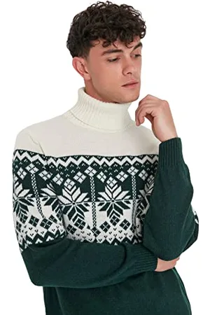 Trendyol Męska bluza z golfem, wąska bluza z golfem, szmaragdowa, S, , S