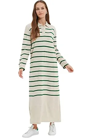 Trendyol Damska damska sukienka maxi standardowa polo z dzianiny, beżowa, S/M, , S-M