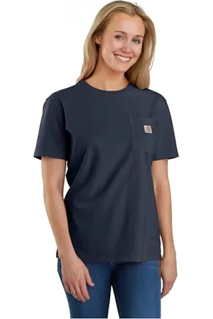 Carhartt Damski T-shirt K87 z szerokim, ciężkim, krótkim rękawem z kieszenią, niebieski morski, XS