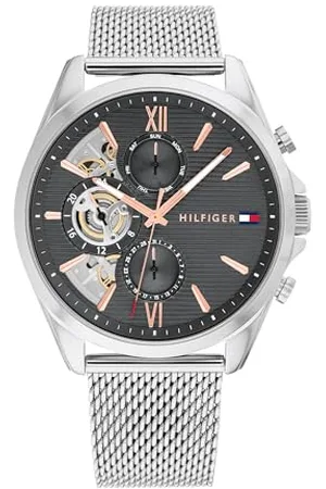 Tommy Hilfiger Analogowy wielofunkcyjny zegarek kwarcowy dla mężczyzn ze srebrną bransoletką ze stali nierdzewnej - 1710646