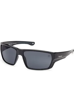 Timberland TB00002 męskie, lekkie okulary przeciwsłoneczne na co dzień, prostokątny kształt soczewki, etui w zestawie, spolaryzowane soczewki dymne, błyszczący czarny, błyszczący czarny, jeden