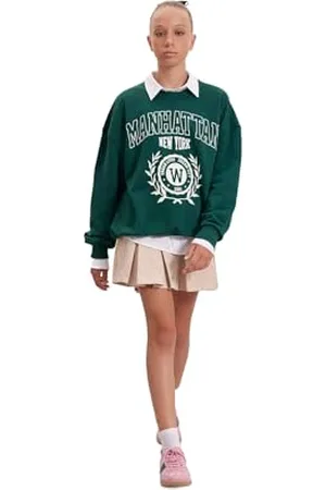 DeFacto Girl Regular Fit bluza z długim rękawem, dziergana bluza z kapturem dla dziewczynek (D.Green, 9/10 Y), , 9-10 lat