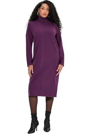 Ulla Popken Damska sukienka z dzianiny, duże rozmiary, plus size, ozdobne szwy, golf, długi rękaw, , 46-48