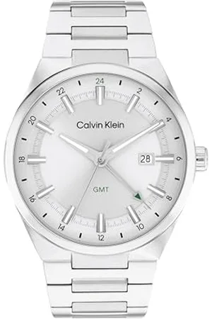 Calvin Klein 3-ręczny zegarek kwarcowy z kalendarzem dla mężczyzn kolekcja DISTINGUISH ze srebrną bransoletką ze stali nierdzewnej - 25200489, szary, Jeden rozmiar